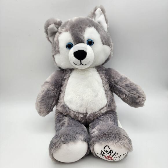 Build a Bear Wiley The Wolf Plush 16" Great Wolf Lodge Gray Hard Blue Eyes BAB - Picture 1 of 11